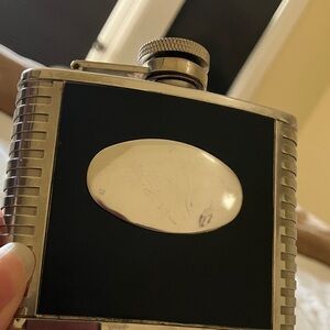 Stainless Steel and Black Hip Flask